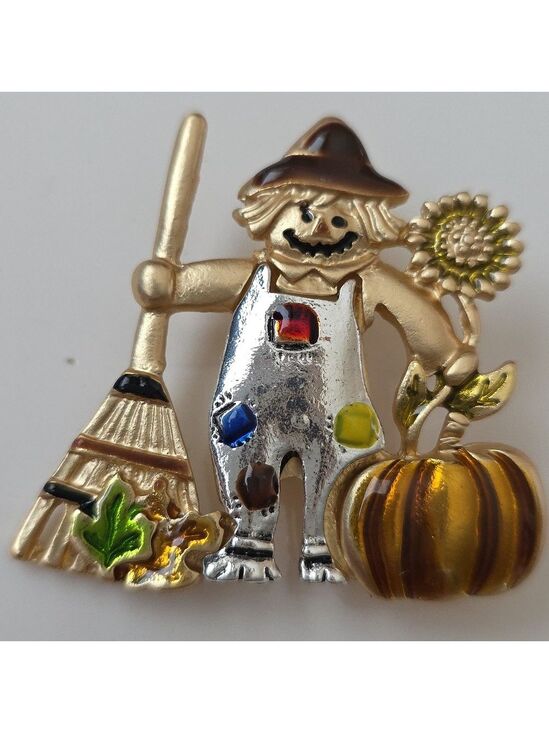 Fashion Jewelry Jewelry - Pumpkin Scarecrow  Brooch Pin Fall Harvest Brooch